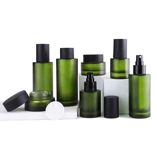 Оптовая новый дизайн набор матовых зеленых косметических стеклянных бутылок