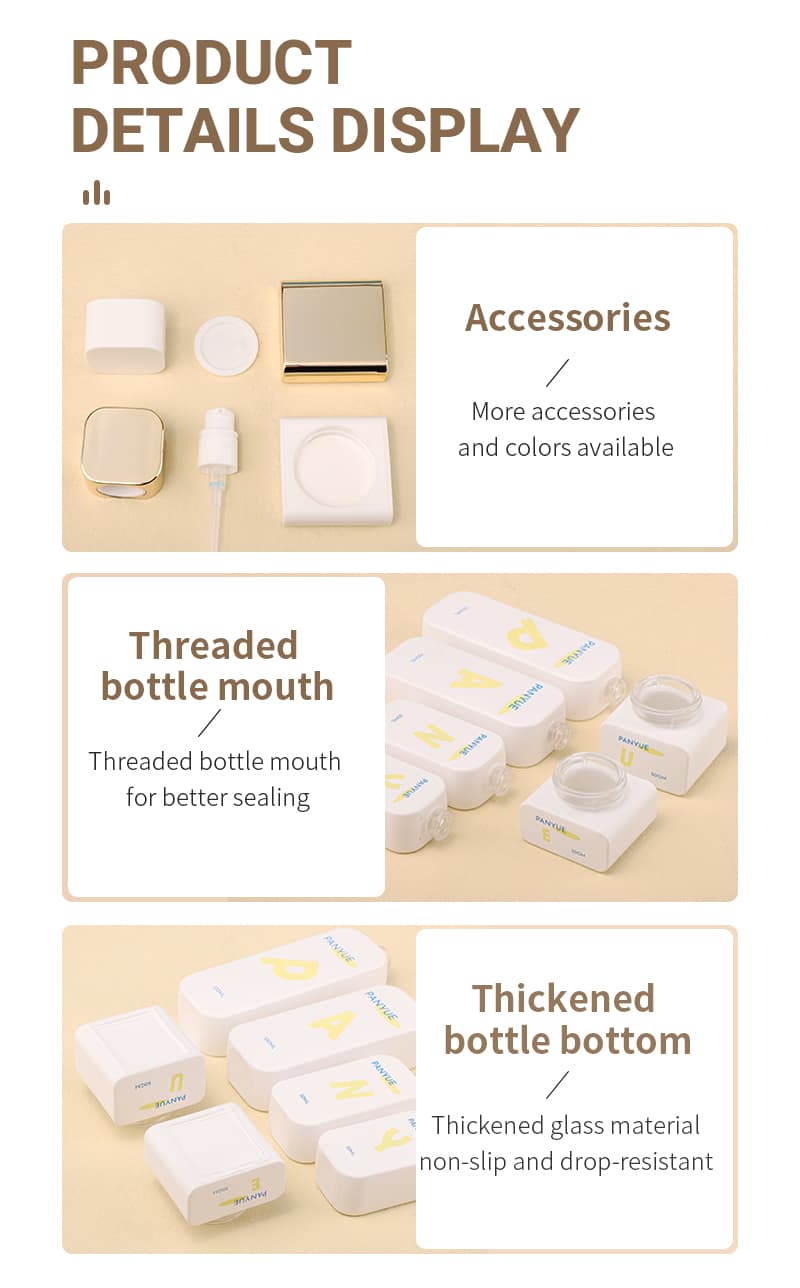 White Flat Square Cosmetic Bottle Set