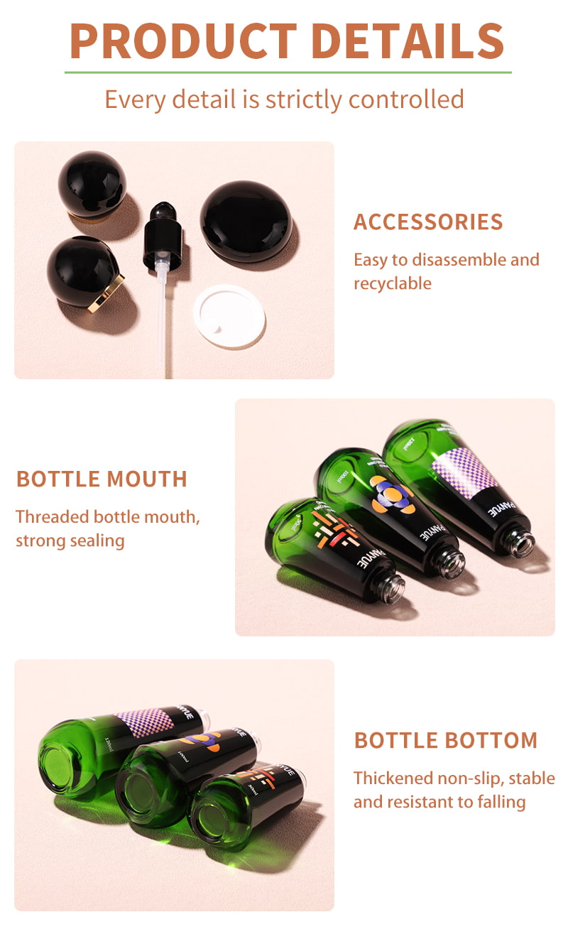 green lotion pump glass bottle