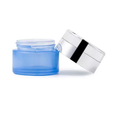 Пустой контейнер для крема для лосьона для лица матовая синяя косметическая стеклянная банка
