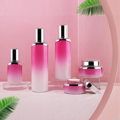 Gradient red Cosmetic glass bottle set