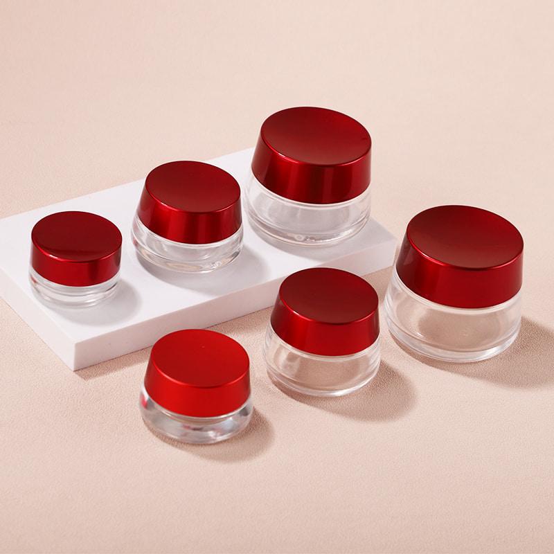 Red Cap Cosmetic Glass Jar