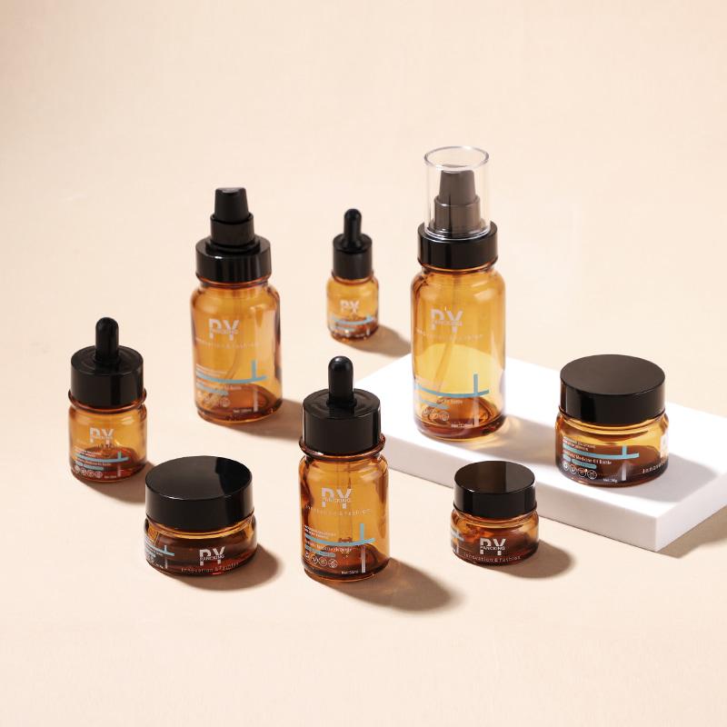 Amber Glass Pump Bottle Set